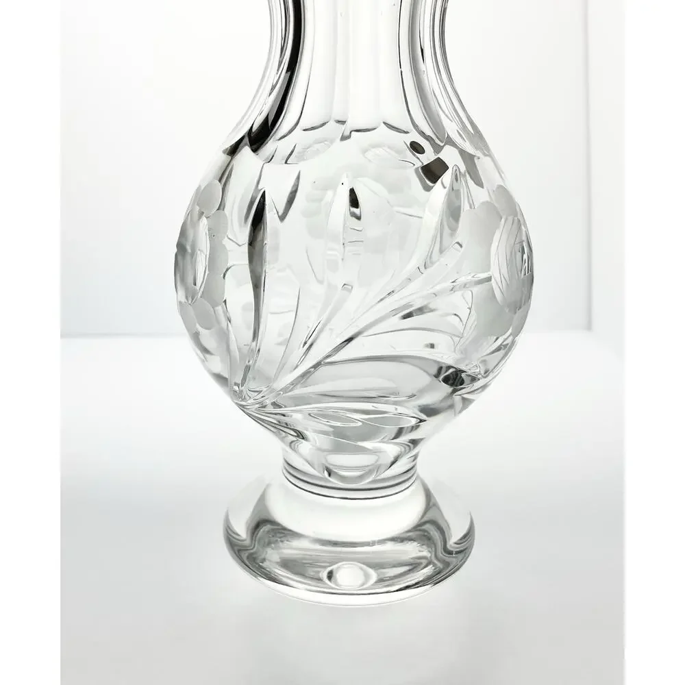 Vintage Nachtmann Footed Presentation Rose Flower Etched Vase 9.75” Bleikristall